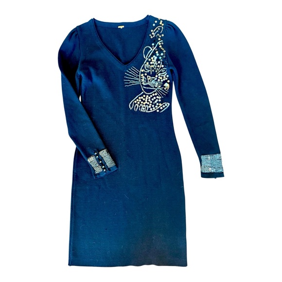 Free People Sequin Beaded Panther Sweater Dress, Size Small, Long Sleeves - Picture 1 of 7